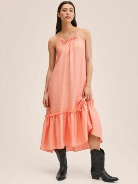 Mango Ruffle Tiered Maxi Dress Peach Pink Size 6